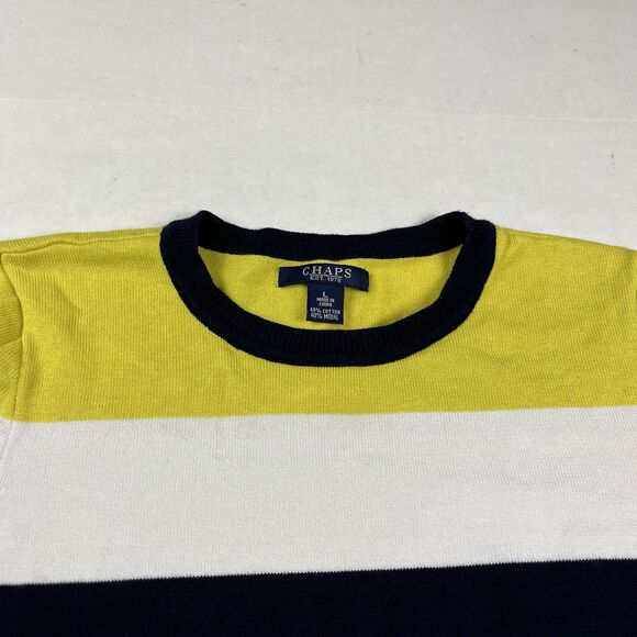 Chaps Sweater L Rainbow Stripe Cotton Blend Pullover Knit Colorblock 3/4 Sleeve - Picture 3 of 9